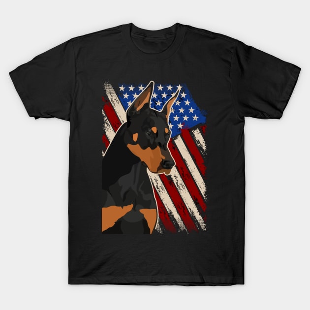 Doberman Pinscher American Flag USA T-Shirt by Africanob